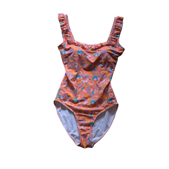 Ruffle Butts Vibrant Orange Floral One Piece - Picture 1 of 7